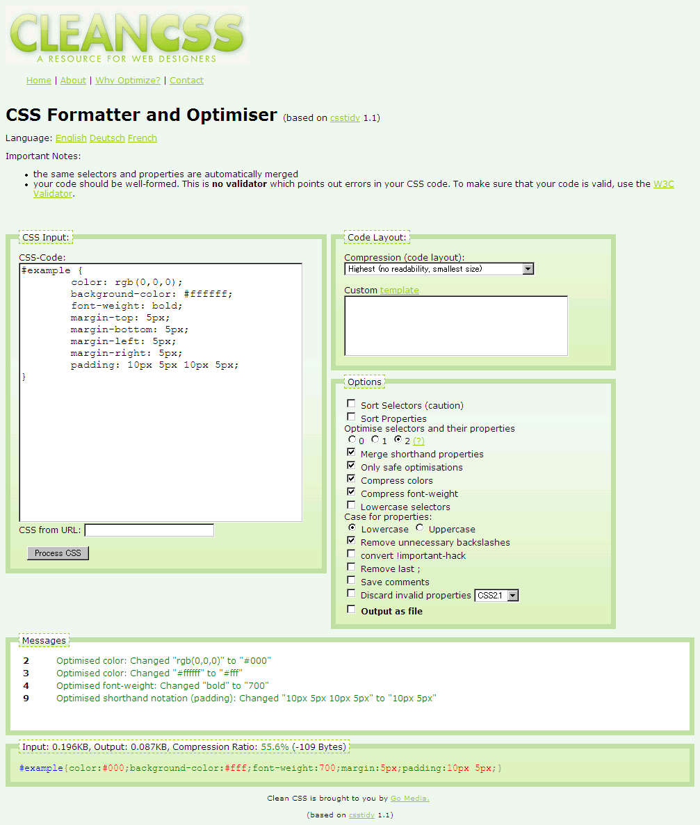 Clean Css Cssの最適化 ファイルサイズ削減ツール Memo Xight Org